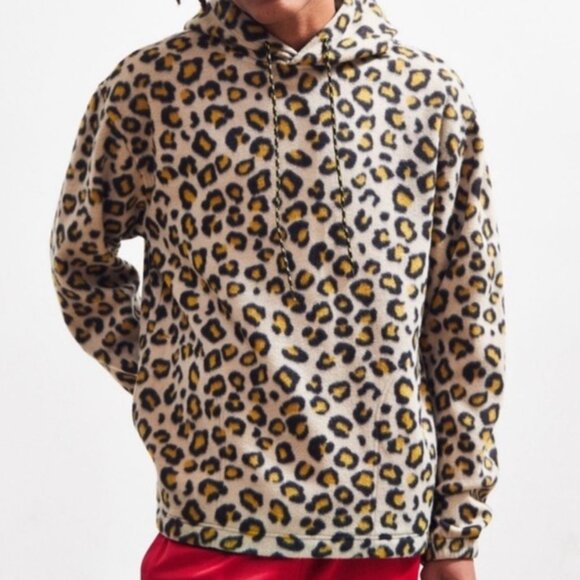 Urban Outfitters Cheetah Print Polar Fleece Hoodie Mens Medium - Picture 1 of 6